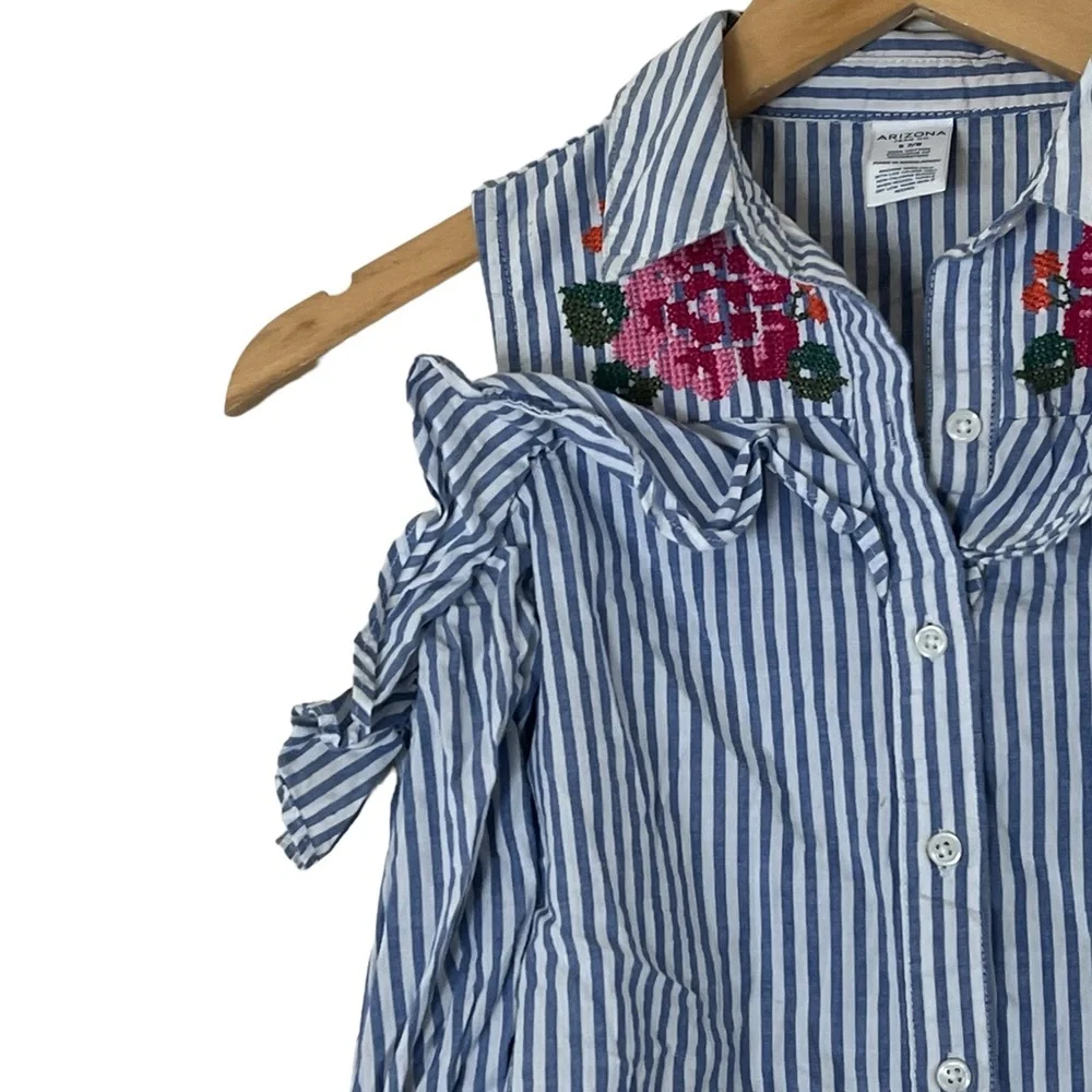 Arizona | Striped cold shoulder button froth shirt girl’s size 7/8